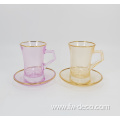 custom colored small glass cup with plate set